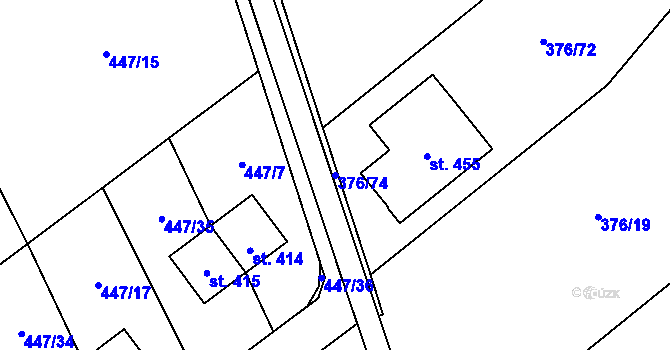 Parcela st. 376/74 v KÚ Tuhaň, Katastrální mapa