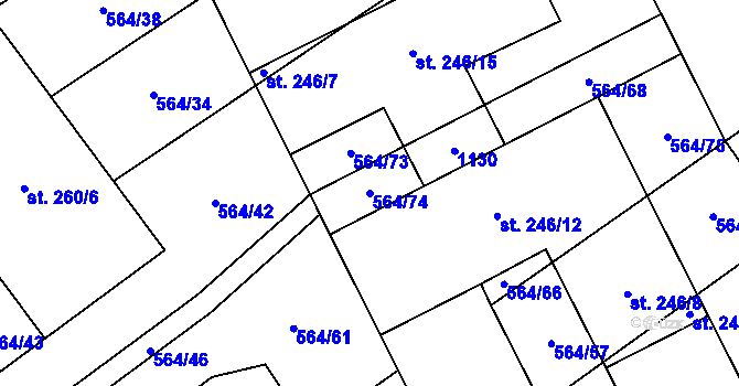 Parcela st. 564/74 v KÚ Tuhaň, Katastrální mapa