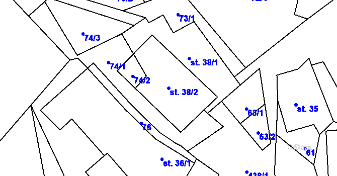 Parcela st. 38/2 v KÚ Tuhanec, Katastrální mapa