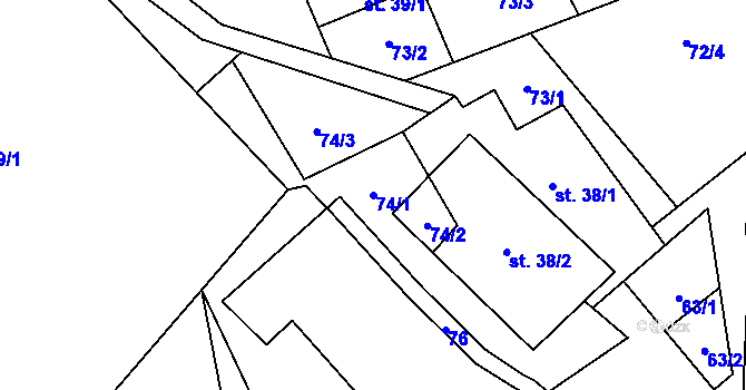 Parcela st. 74/1 v KÚ Tuhanec, Katastrální mapa