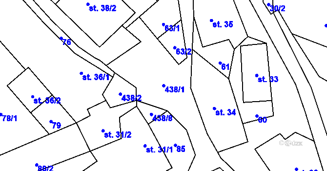 Parcela st. 438/1 v KÚ Tuhanec, Katastrální mapa