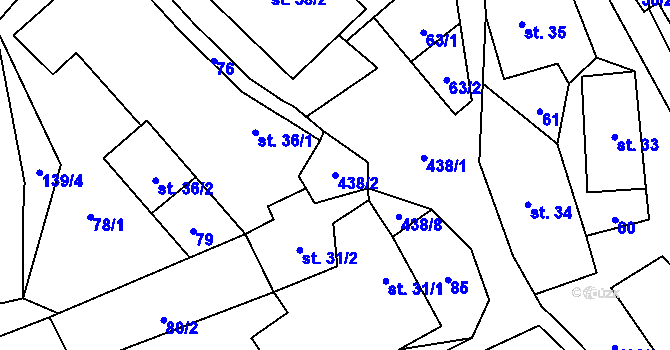 Parcela st. 438/2 v KÚ Tuhanec, Katastrální mapa