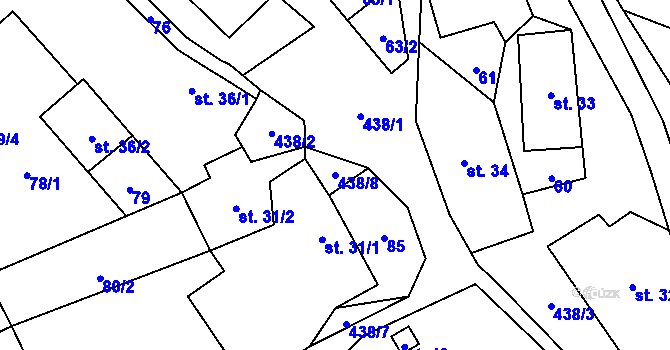 Parcela st. 438/8 v KÚ Tuhanec, Katastrální mapa