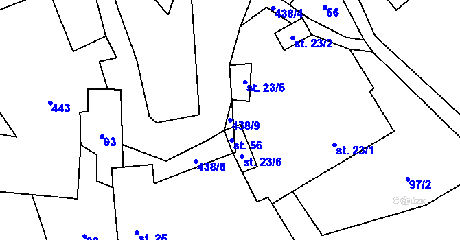 Parcela st. 438/9 v KÚ Tuhanec, Katastrální mapa