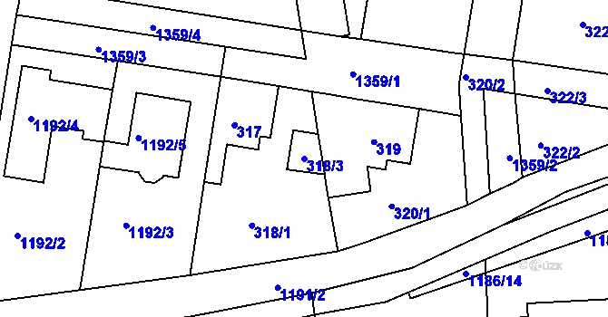 Parcela st. 318/3 v KÚ Tuchlovice, Katastrální mapa