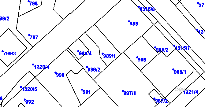 Parcela st. 989/1 v KÚ Tuchlovice, Katastrální mapa