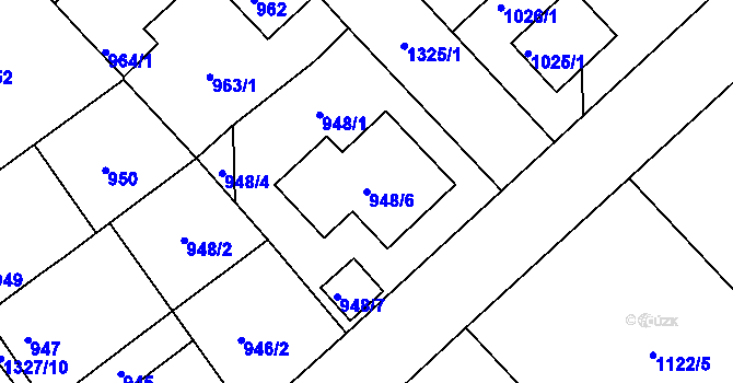 Parcela st. 948/6 v KÚ Tuchlovice, Katastrální mapa