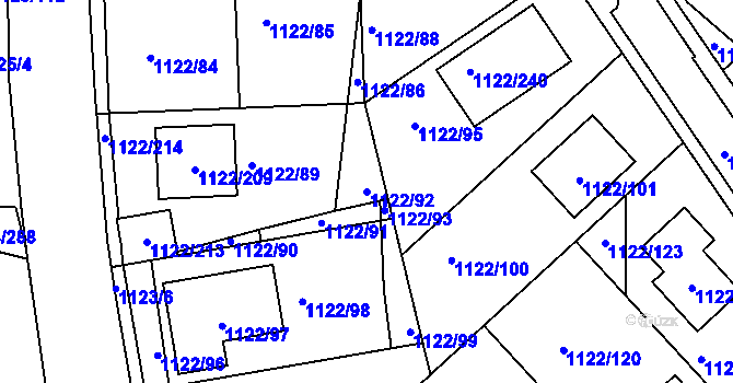 Parcela st. 1122/92 v KÚ Tuchlovice, Katastrální mapa