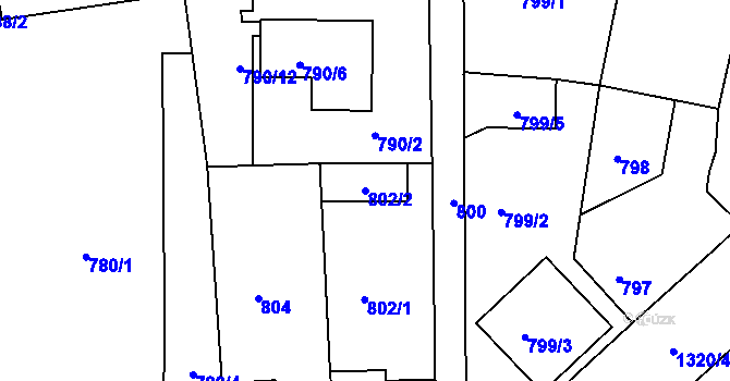 Parcela st. 802/2 v KÚ Tuchlovice, Katastrální mapa