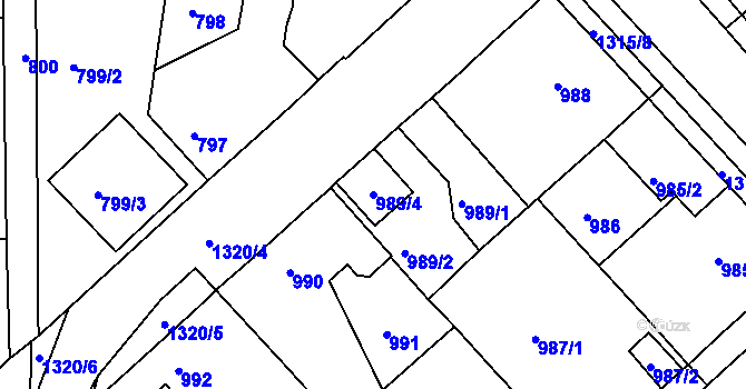 Parcela st. 989/4 v KÚ Tuchlovice, Katastrální mapa