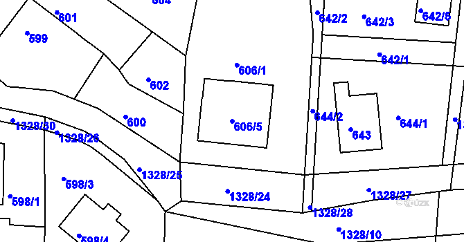 Parcela st. 606/5 v KÚ Tuchlovice, Katastrální mapa