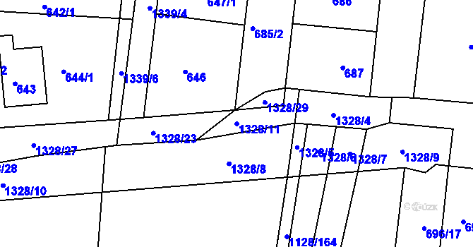 Parcela st. 1328/11 v KÚ Tuchlovice, Katastrální mapa