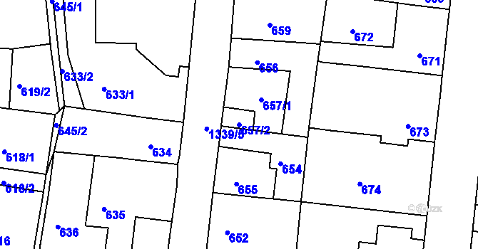 Parcela st. 657/2 v KÚ Tuchlovice, Katastrální mapa