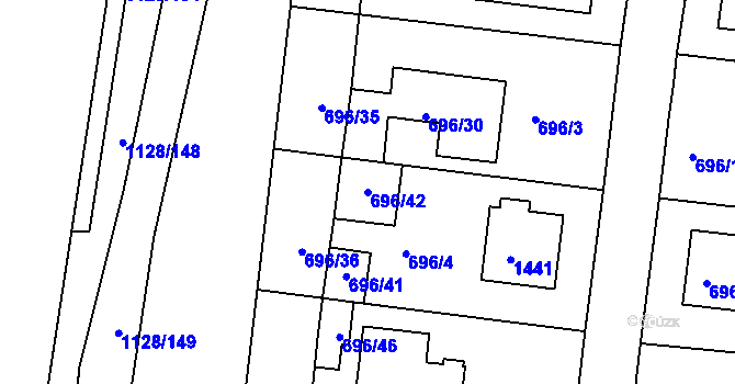 Parcela st. 696/42 v KÚ Tuchlovice, Katastrální mapa