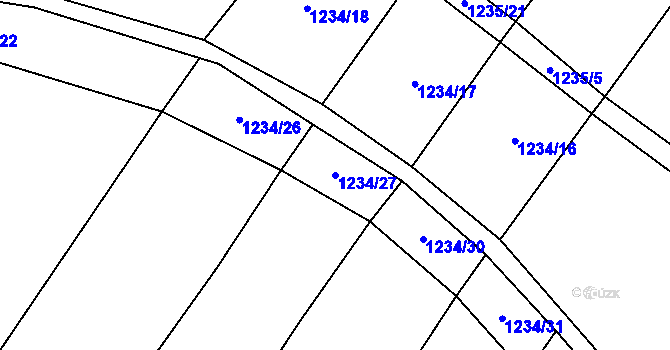 Parcela st. 1234/27 v KÚ Tuchlovice, Katastrální mapa