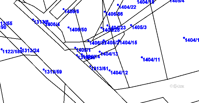 Parcela st. 1404/13 v KÚ Tuchlovice, Katastrální mapa
