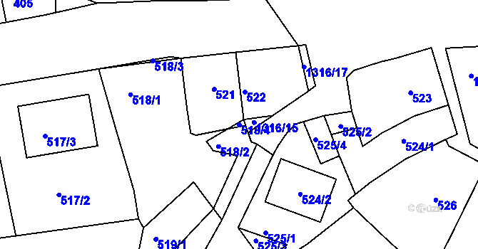 Parcela st. 518/4 v KÚ Tuchlovice, Katastrální mapa