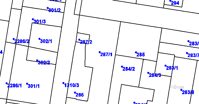 Parcela st. 287/1 v KÚ Tuchlovice, Katastrální mapa