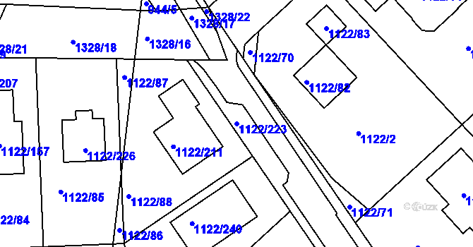 Parcela st. 1122/223 v KÚ Tuchlovice, Katastrální mapa