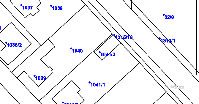 Parcela st. 1041/3 v KÚ Tuchlovice, Katastrální mapa