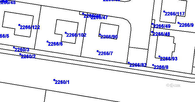 Parcela st. 2266/7 v KÚ Tuchlovice, Katastrální mapa