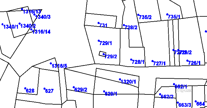 Parcela st. 729/2 v KÚ Tuchlovice, Katastrální mapa
