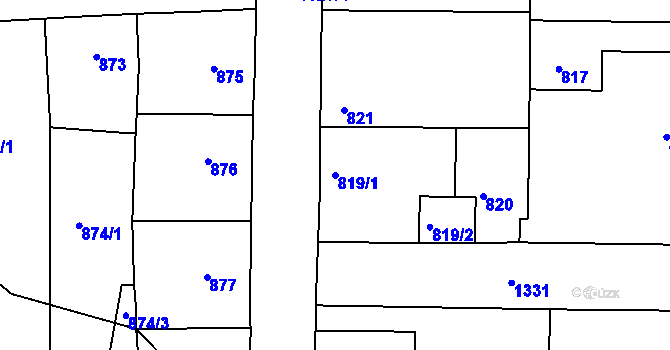 Parcela st. 819/1 v KÚ Tuchlovice, Katastrální mapa