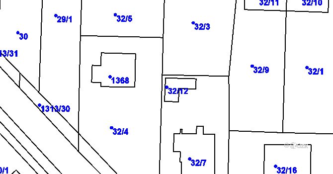 Parcela st. 32/12 v KÚ Tuchlovice, Katastrální mapa