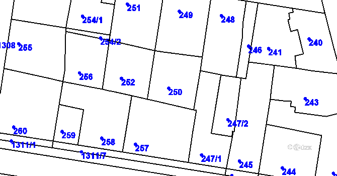 Parcela st. 250 v KÚ Tuchlovice, Katastrální mapa