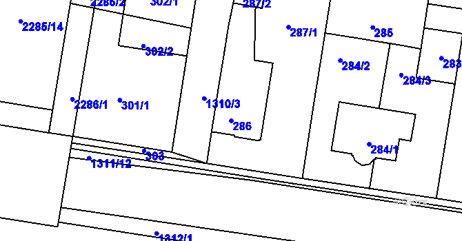 Parcela st. 286 v KÚ Tuchlovice, Katastrální mapa
