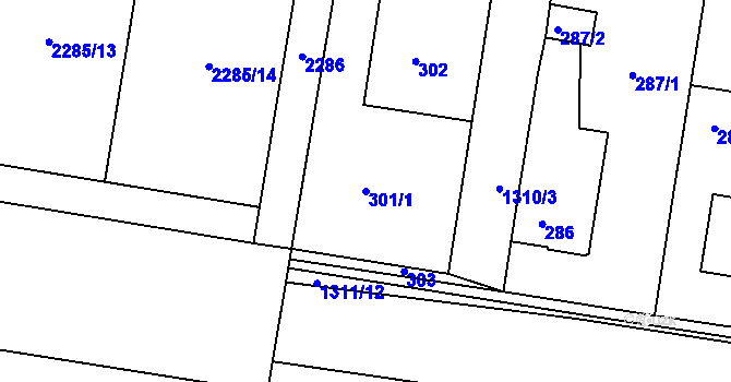 Parcela st. 301/1 v KÚ Tuchlovice, Katastrální mapa