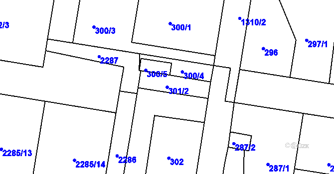 Parcela st. 301/2 v KÚ Tuchlovice, Katastrální mapa