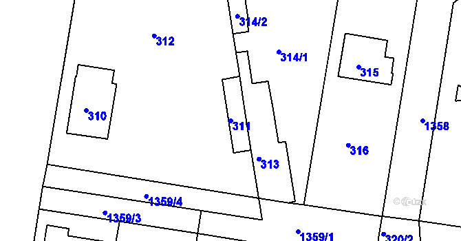 Parcela st. 311 v KÚ Tuchlovice, Katastrální mapa