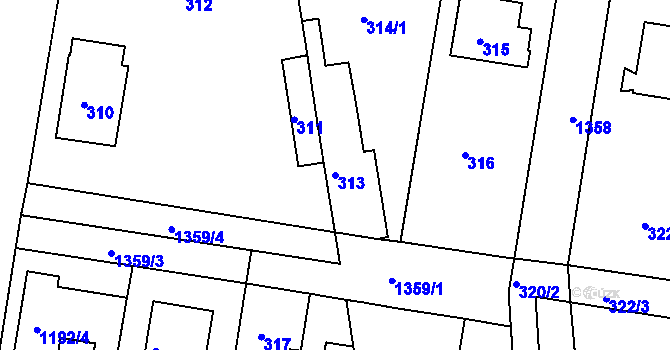 Parcela st. 313 v KÚ Tuchlovice, Katastrální mapa