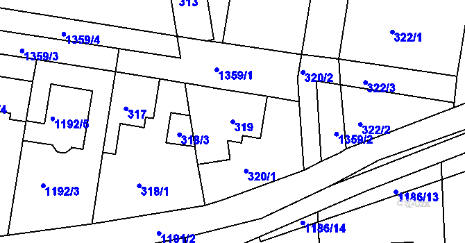 Parcela st. 319 v KÚ Tuchlovice, Katastrální mapa