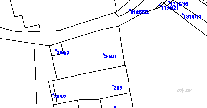 Parcela st. 364/1 v KÚ Tuchlovice, Katastrální mapa