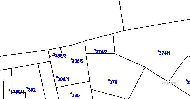 Parcela st. 374/2 v KÚ Tuchlovice, Katastrální mapa