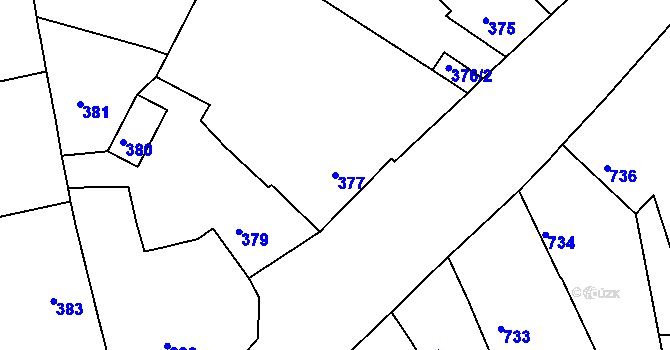 Parcela st. 377 v KÚ Tuchlovice, Katastrální mapa