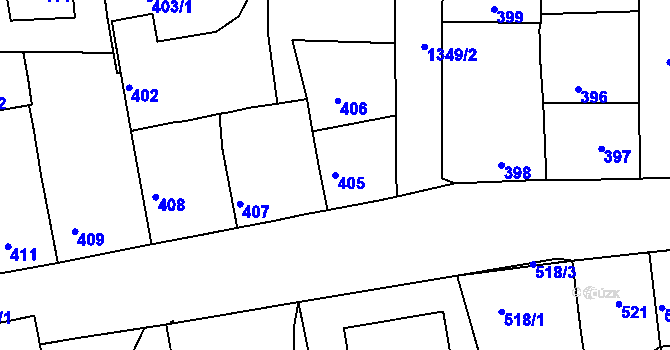 Parcela st. 405 v KÚ Tuchlovice, Katastrální mapa