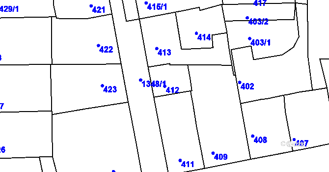 Parcela st. 412 v KÚ Tuchlovice, Katastrální mapa