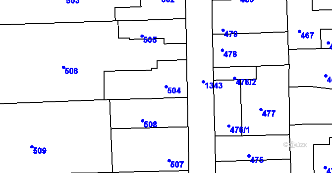Parcela st. 504 v KÚ Tuchlovice, Katastrální mapa