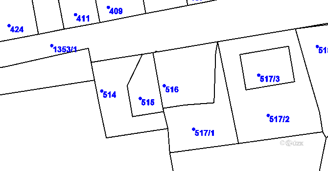 Parcela st. 516 v KÚ Tuchlovice, Katastrální mapa