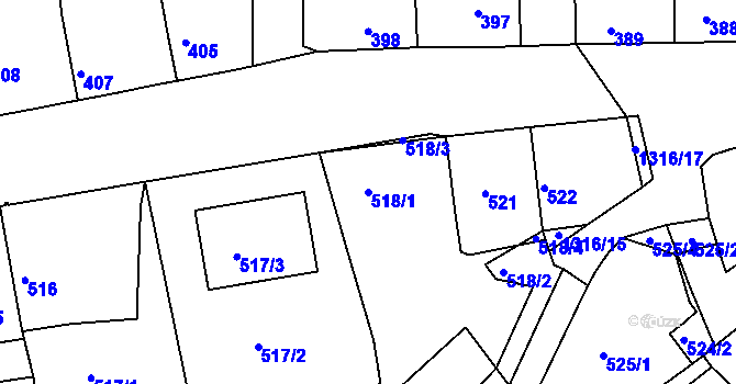 Parcela st. 518/1 v KÚ Tuchlovice, Katastrální mapa