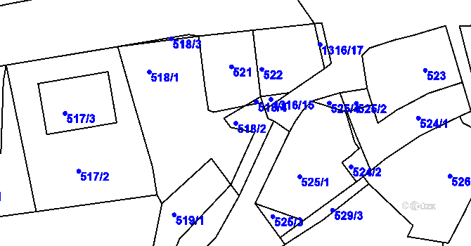 Parcela st. 518/2 v KÚ Tuchlovice, Katastrální mapa
