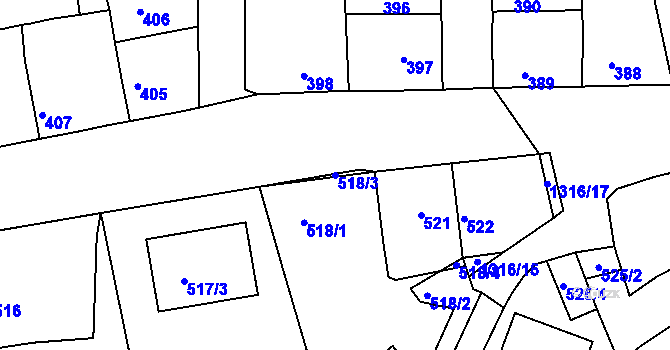 Parcela st. 518/3 v KÚ Tuchlovice, Katastrální mapa