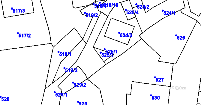 Parcela st. 525/3 v KÚ Tuchlovice, Katastrální mapa
