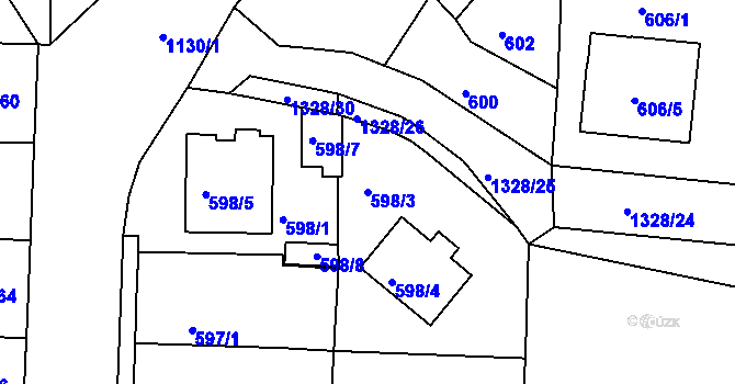 Parcela st. 598/3 v KÚ Tuchlovice, Katastrální mapa