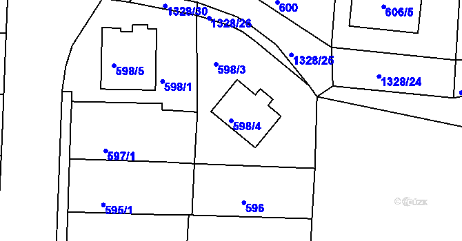 Parcela st. 598/4 v KÚ Tuchlovice, Katastrální mapa