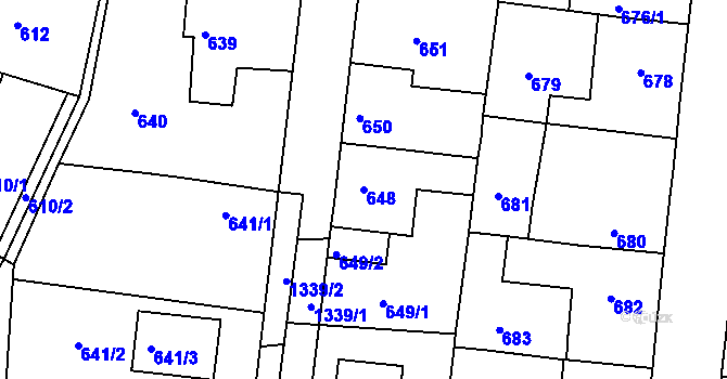 Parcela st. 648 v KÚ Tuchlovice, Katastrální mapa