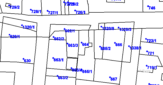 Parcela st. 664 v KÚ Tuchlovice, Katastrální mapa